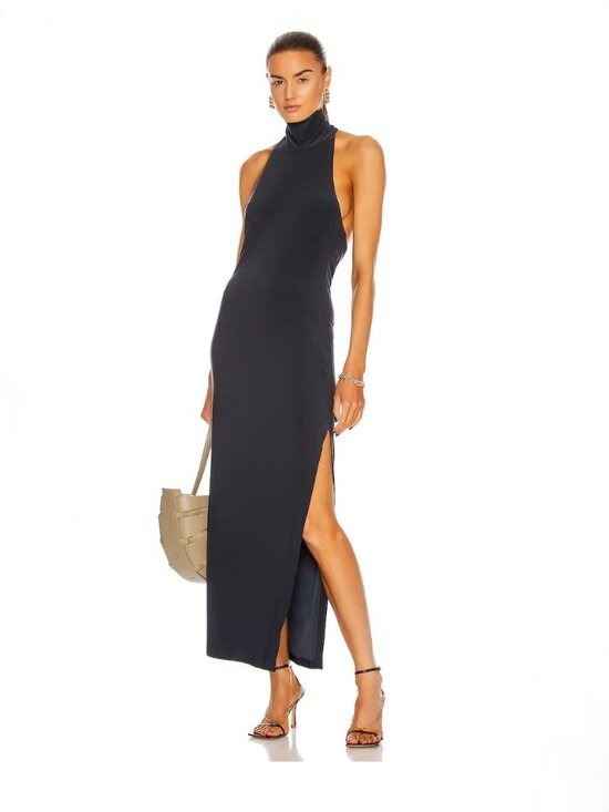 Norma Kamali Dresses & Skirts - Norma Kamali Halter Gown Mock Neck Side Slit Maxi Dress Size M